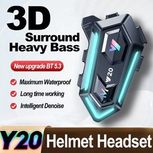 Y20 오토바이 헬멧 블루투스 헤드셋 BT5.3 핸즈프리 통화 무선 소음 감소 RGB 라이트가 장착된 방수 헤드폰