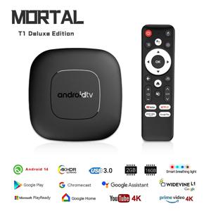 HOT 2024 Mortal T1 스마트 홈 시어터 TV 박스 블루투스 구글 어시스턴트 안드로이드 13 Allwinner H313 2.4G&5G Wifi 4K HDR10 Netflix