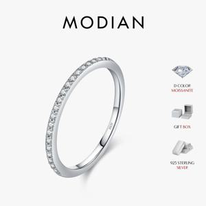 MODIAN Simple Eternity Moissanite 반지 925 스털링 실버 스파클링 단순 얇은 웨딩 밴드 반지 여성용 파인 쥬얼리