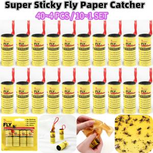 플라이 캐처 슈퍼 끈끈한 플라이 페이퍼 스트립, 향기 나는 플라잉 페이퍼 롤, 플라이 리본, 플라이 트랩 캐처, 실내, 가정, 야외, 40 ~ 4 개