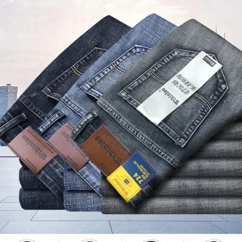 Wthinlee 브랜드 스트레이트 스트레치 클래식 블루 블랙 새로운 비즈니스 남성 청바지 캐주얼 작업 데님 바지 남성 브랜드 의류