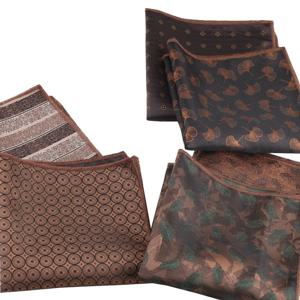 남성용 잎사귀 꽃무늬 손수건, 다크 브라운 레드 포켓 스퀘어 폴리에스터 직조 행키 작은 수건 턱시도 크라바트, 한국 스타일, 24cm