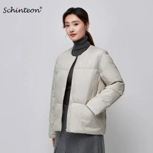 Schinteon 여성용 다운 재킷, 심플한 단색, 가을, 겨울, 따뜻한 외투, 라이트 화이트 덕 다운 코트, 2024 신상