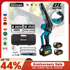 Gisam 8 인치 브러시리스 전기 톱 무선 휴대용 정원 목재 벌목 가지치기 전기톱 전동 공구 (마키타 18V 배터리용)