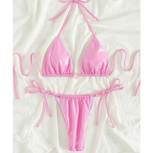 섹시한 PU 비키니 2026 여성 수영복 수영용 여성 수영복 브라질리언 비키니 세트 비치웨어 수영장 수영복