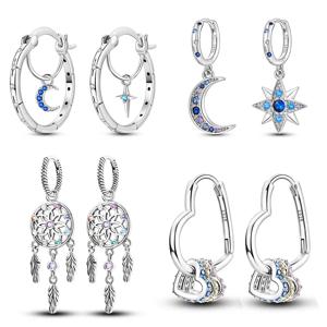 뜨거운 판매 925 스털링 실버 원래 다목적 귀고리 귀걸이 스타 문 클로버 후프 귀걸이 여성을위한 결혼 약혼 선물