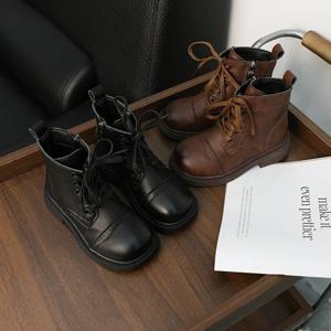 어린이 앵클 부츠, 가죽 와이드 버전 캐주얼 신발, 남아여아 다크 브라운 블랙 미끄럼 방지 암소 힘줄 바닥 지퍼 부츠