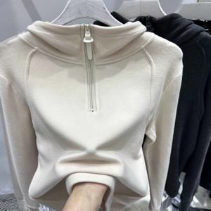 두꺼운 긴팔 후드 디자인 지퍼 루즈핏 다용도 탑 퓨어 컬러 가을 겨울 폴리에스터 섬유 한국 스타일 스트리트웨어