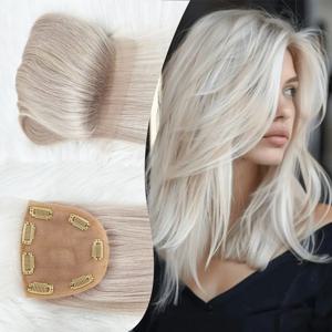 클로저 인모 토퍼 실크 베이스, 플래티넘 블론드 스트레이트 헤어, 레미 투명 레이스 실크 탑, 천연 헤어 라인, 5x5 인치