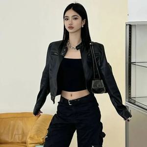 용수철 여성용 인조 가죽 코트, 레이디 짧은 가죽, 지퍼 가죽 상의, 가을 패션