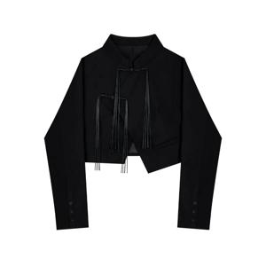 여성용 레트로 버튼 세트 짧은 재킷, 불규칙 태슬, 스탠드 업 칼라, 스몰 코트, 중국 스타일, 용수철 및 가을, 신상 블레이저