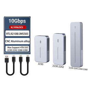 M.2 NVMe NGFF SSD 인클로저, CNC 알루미늄 USB 3.2 Gen 2 10Gbps PCIe NVME 6Gbps SATA MKey M&BKey M.2 케이스(M2 2230 2242 2280용)