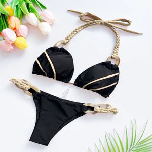 직조 삼각형 수영복 레이디 biquinis 브라질 여성 비키니 반지 섹시한 수영복 2025 두 조각 정장 홀터넥 마이크로 수영복