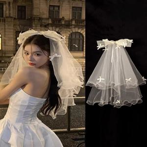 신부 머리 장식 로리타 스타일 푹신한 튤 프로포즈 약혼 나비 매듭 부드러운 소재 웨딩 드레스 액세서리