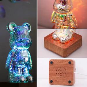 LED 불꽃 놀이 램프 3D 곰 밤 빛 USB 디 밍이 가능한 프로젝터 다채로운 분위기 데스크탑 침실 테이블 Decora 조명 선물