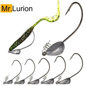 Mrlurion 3.5g 5g 7g 10g 15g 21g 소프트 웜 루어 미끼 용 지그 헤드 낚시 후크 태클, 스핀 잠금 핀 스피너 루어 후크 포함