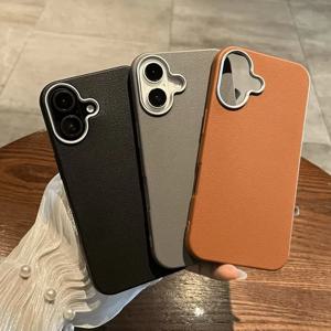 럭셔리 비즈니스 가죽 질감 전화 케이스 iPhone 16 Pro Max 11 12 13 14 15 Fundas 마그네틱 소프트 TPU 충격 방지 브라운 커버