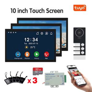 새로운 WiFi 비디오 도어폰 초인종 인터콤 10 인치 1080P 터치 스크린 모니터 APP/3/4 패밀리 아파트용 카드 잠금 해제