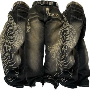 2025 패션 새로운 대형 패턴 인쇄 헐렁한 청바지 남자 Y2K 스트리트 빈티지 락 캐주얼 스트레이트 하이 웨이스트 와이드 레그 바지