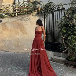 Qanz 우아한 쉬폰 댄스 파티 드레스 긴 라인 코르셋 백 아가 로브 드 Soirée Femme 맞춤형 행사 드레스 맞춤형