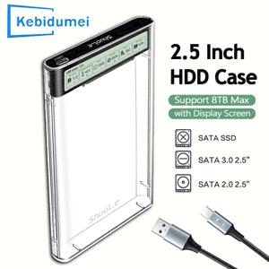USB3.2 HDD 인클로저 2.5 인치 HDD SSD 외장형 하드 드라이브 케이스(디스플레이 화면 포함) 노트북 PC용 투명 휴대용 보관 케이스