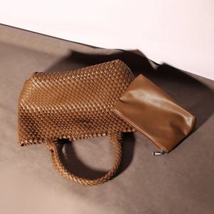 디자이너 뜨개질 패션 숙녀 핸드백 및 PU 가죽 대용량 여성 싱글 숄더 백 비치 여행 가방