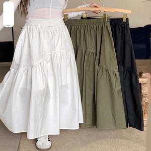여성용 A라인 롱 스커트 하이웨이스트 플리츠 미디 스커트 힙 커버 플러스 사이즈 엄브렐라 스커트 한국 스타일 출퇴근룩