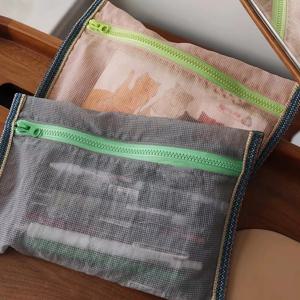 반투명 메쉬 나일론 수납 가방 ID 가방 여행 티켓 데이터 라인 펜 보관 휴대용 얇은 접이식 화장품 가방 필통