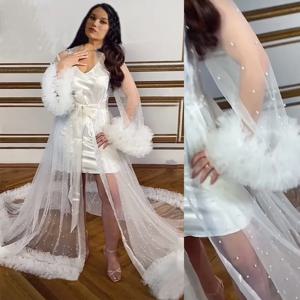 Ruffles 웨딩 가운 사진 촬영 진주 임신 한 여성 사진 가운 저녁 댄스 파티 Tulle Robe 목욕 가운 롱 자켓 맞춤형