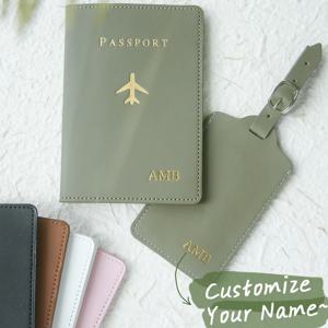 맞춤형 핫 스탬핑 이름 여권 홀더 및 수하물 태그 맞춤형 골드 모노그램 이름 가죽 여권 커버 수하물 태그