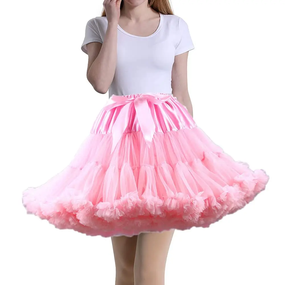 여성용 3 레이어 Tulle Petticoat 스커트 Pleated Puffy Tutu Party Cosplay Dance 화이트 핑크 레드 언더 셔츠 로리타 발레 스커트