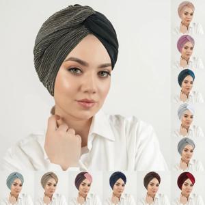 2025 신상 무지 여성 무슬림 히잡 캡 랩 헤드 인도 터번 보닛 패션 헤드드레스 이슬람 의류 액세서리