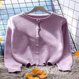 여성용 니트 오픈 가디건 스웨터 루즈핏 라운드넥 솔리드 컬러 다용도 심플 숏 스타일 가을 겨울 패션