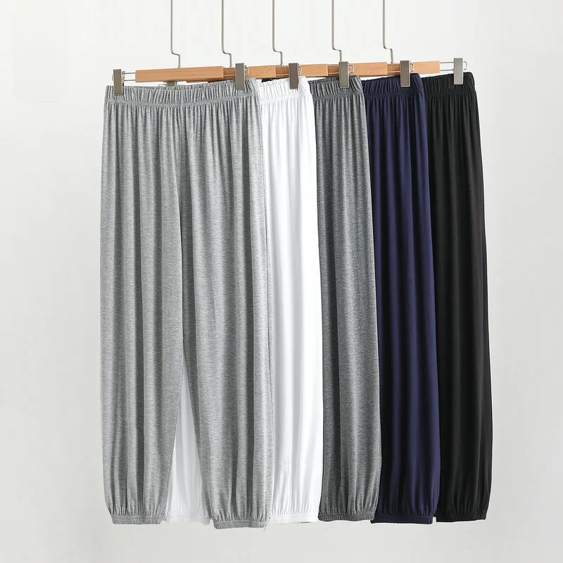 루즈핏 모달 남성용 홈 팬츠 여름용 얇은 모기 방지 잠옷 바지 커프스 롱 루즈 랜턴 팬츠 캐주얼 하라주쿠 스타일