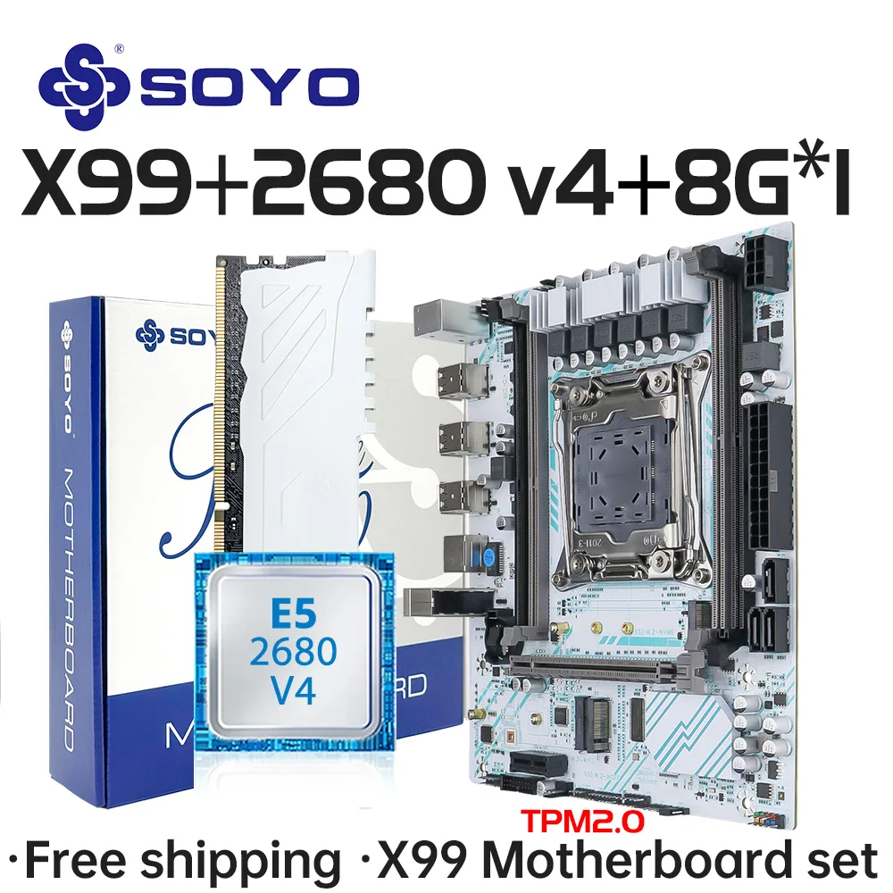 X99 메인보드 LGA 2011-3 세트 키트 제온 E5 2680 V4 CPU 프로세서 8g*1 DDR4 REG ECC RAM 메모리 M.2 컴퓨터용 SOYO