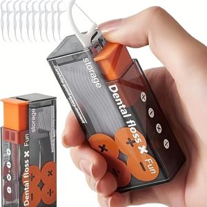 휴대용 치실 디스펜서에는 10Pcs 치실 자동 이젝터블 치실 주최자 구강 관리 프레스 온 일회용 치실 스틱이 포함되어 있습니다.