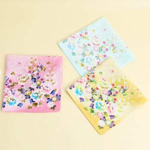 3Pcs 빗질 면화 여성 순수 인쇄 손수건 스퀘어 스카프 일본 한국어 손 선물 점진적 변화 꽃 43*43cm