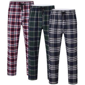 3Pcs 남성용 격자 무늬 파자마 슬리핑 바지, 격자 무늬 프린트 긴 파자마 바지 홈웨어용 신축성 있는 허리가 있는 잠옷 세트