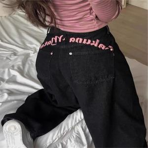 하이웨이스트 백스티치 레터 프린트 데님 진 여성 여름 신상 스윗 쿨 스파이시 걸 트렌디 롱 팬츠