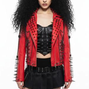 여성용 레드 펑크 PU 가죽 재킷 Y2K 고스 스타일 로커 스파이크 스터드 재킷 코트 리벳 장식 스트리트 아웃웨어 ALT 의류