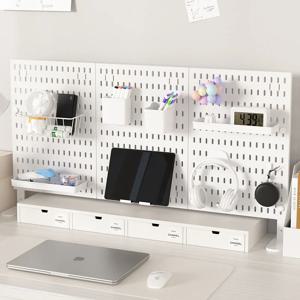 페그보드 데스크탑 보관 선반: 사무실, 가정, 책상 및 기숙사용 수직 칸막이, 드릴이 필요 없는 액세서리가 포함된 탁상용 랙