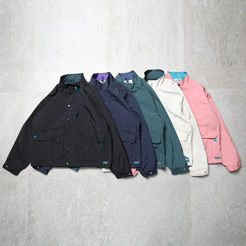 커플 캐주얼 레트로 나일론 스탠드 칼라 재킷 방수 아웃도어 코트 루즈핏 젊은층 인기 스타일 클린핏 버튼 클로저