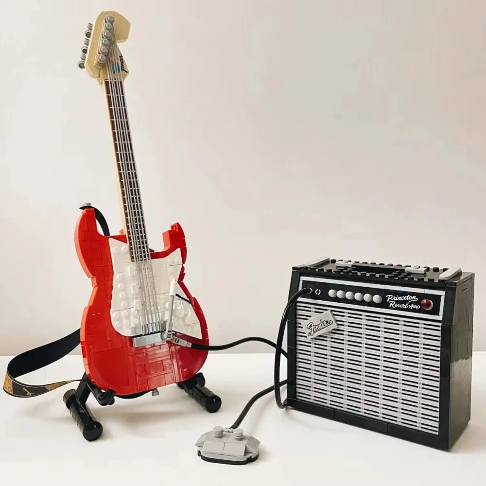 1074PCS 크리 에이 티브 블랙 또는 레드 1970 년대 펜더 Stratocaster 기타 빌딩 블록 21329 어린이 성인을위한 벽돌 장난감 선물 조립