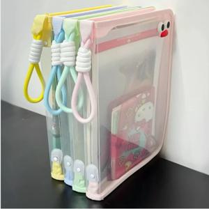 마카롱 투명 A4 파일 가방 대용량 교과서 보관 지퍼 학생 휴대용 두꺼운 방수 보관 가방