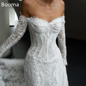Booma 머메이드 롱 진주 오프 숄더 우아한 웨딩 드레스 바닥 길이 레이스 아플리케 신부 가운 맞춤 제작 2025