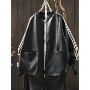 2025 신상 여성 PU 가죽 재킷 긴팔 오토바이 스타일 컬러 블록 루즈핏 멋진 가을 아우터 패셔너블 코트