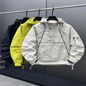 세련된 캐주얼 후드 코튼 자켓 남성용 보온 스타일 2025 가을 신상품 긴팔 클린핏 솔리드 컬러 청년 팝 스타일