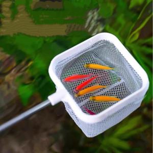 확장형 긴 손잡이 수족관 사각형 낚시망, 물고기/새우 잡기 및 수조 청소용 흡착 컵 포함