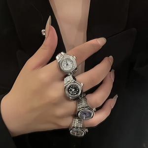 빈티지 펑크 손가락 시계 미니 탄성 스트랩 합금 시계 커플 반지 쥬얼리 시계 레트로 로마 숫자 쿼츠 시계 반지 여성 남성용