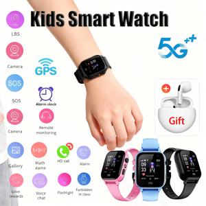 2026 키즈 스마트워치 5G GPS 위치추적 영상통화 심카드 SOS 어린이 카메라 방수 업그레이드 2025 남아 여아용 이어폰 추가